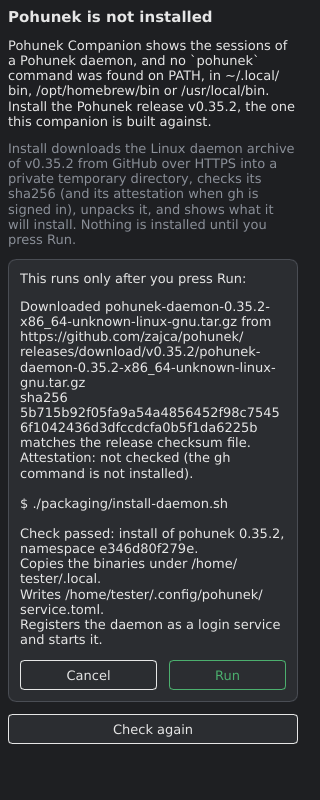 Setup screen after the release was downloaded and verified, showing checksum evidence and what the installer will write