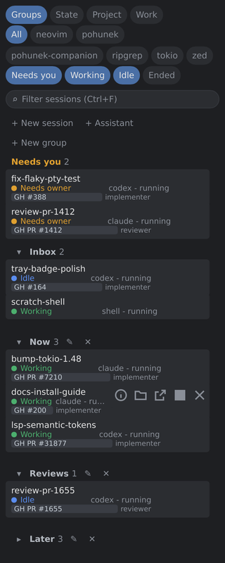 Action icons shown on a hovered session row